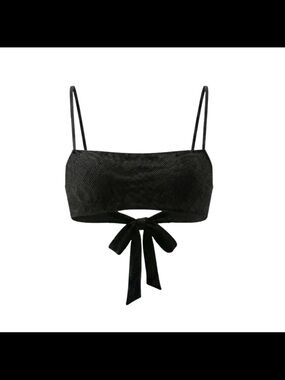 Black Tie-Front Spaghetti Strap Crop Top